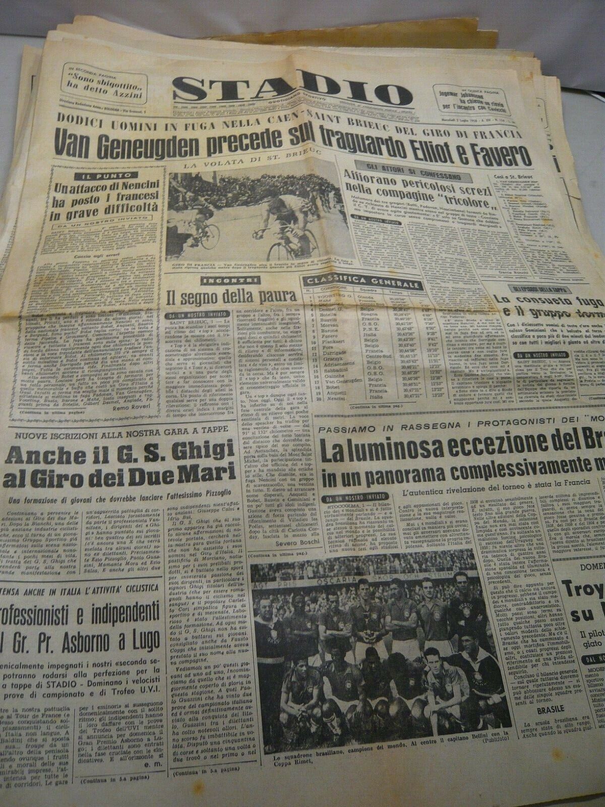 Lotto STADIO. Quotidiano sportivo, luglio 1958, 17 numeri