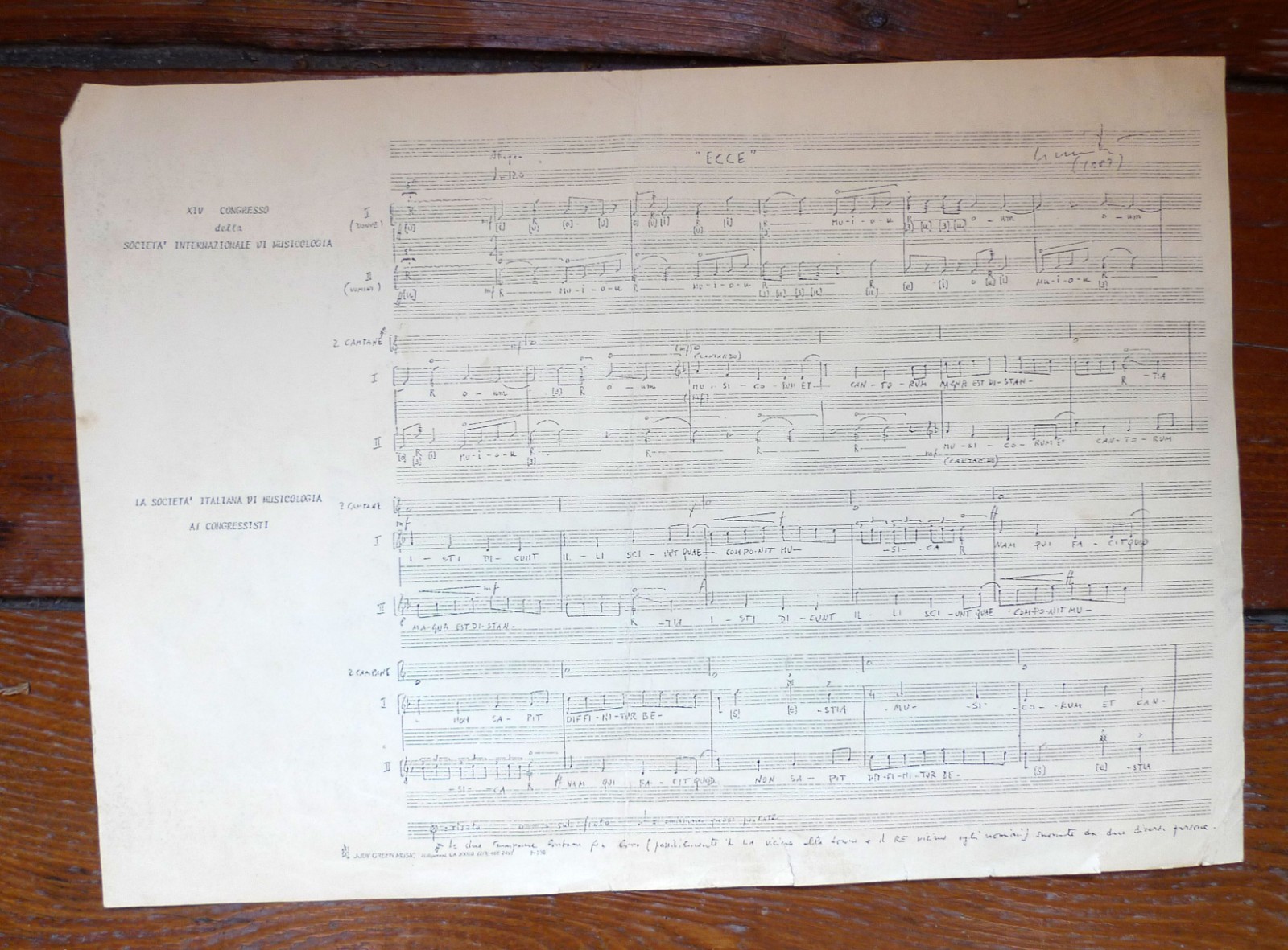 Luciano Berio,ECCE.MUSICA PER MUSICOLOGI.XIV Congresso SIdM,Bologna '87[SPARTITO