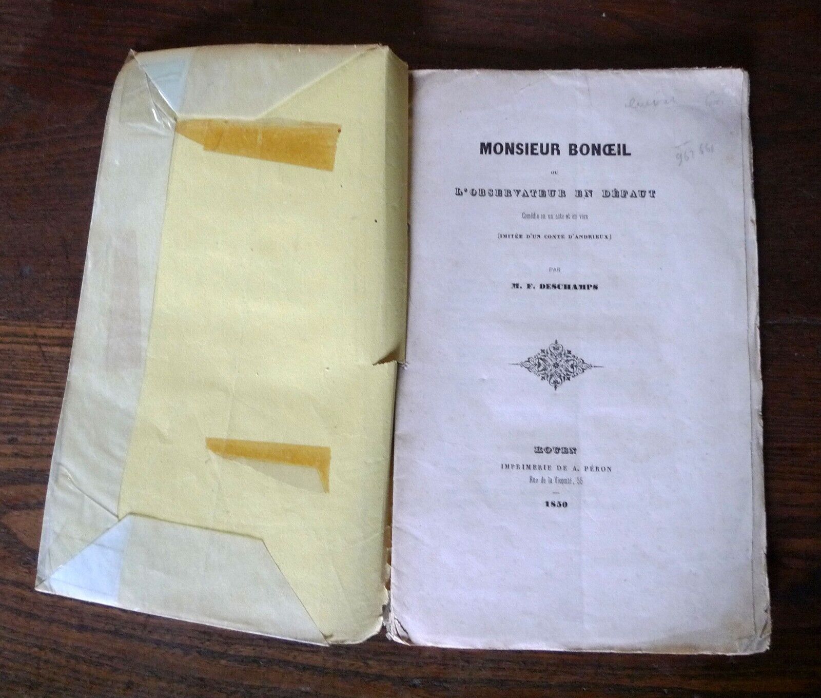 M.F.DESCHAMPS,MONSIEUR BONOEIL OU L'OBSERVATEUR EN DÉFAUT,1850 Rouen[COMMEDIA