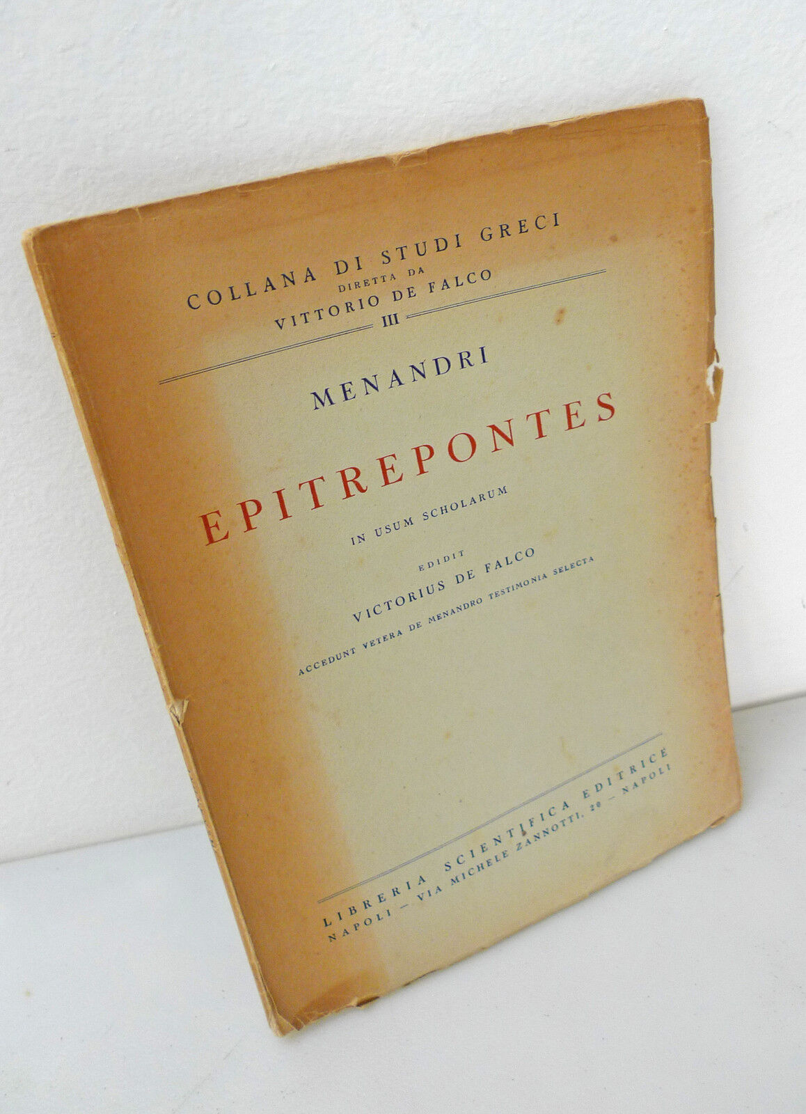 Menandro,MENANDRI EPITREPONTES,1945 Libreria Scientifica[de Falco,testimonianze