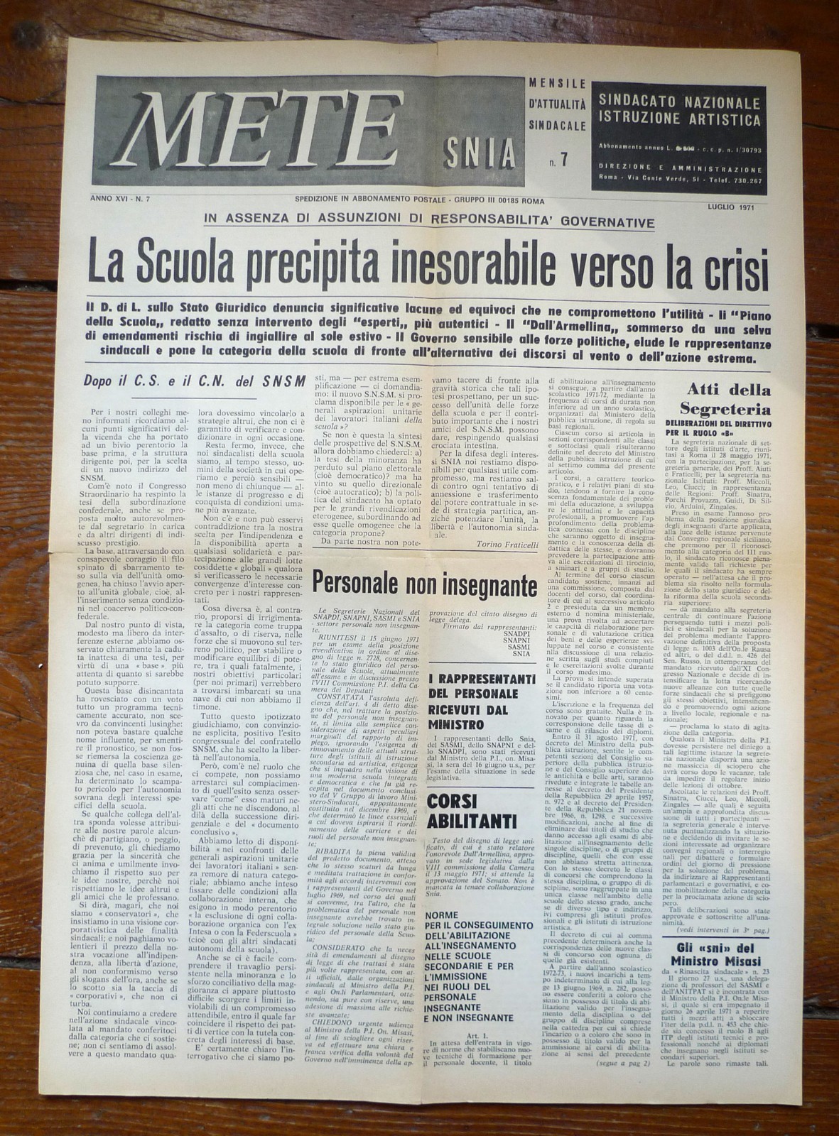 METE SNIA n.7 luglio 1971.Mensile d'attualità sindacale[Istruzione Artistica