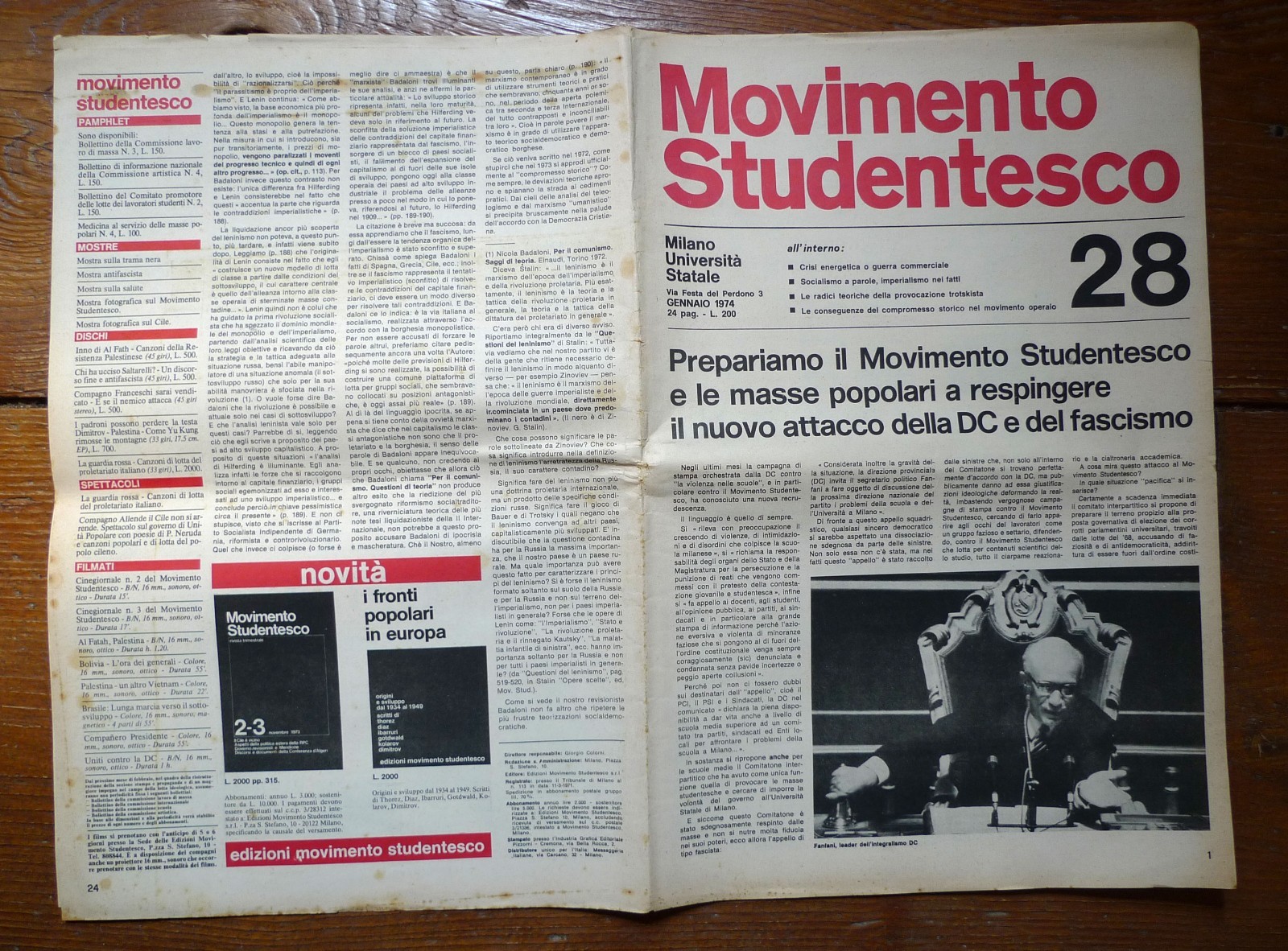 MOVIMENTO STUDENTESCO MILANO UNIVERSITÀ STATALE n.28 Gennaio 1974[comunismo