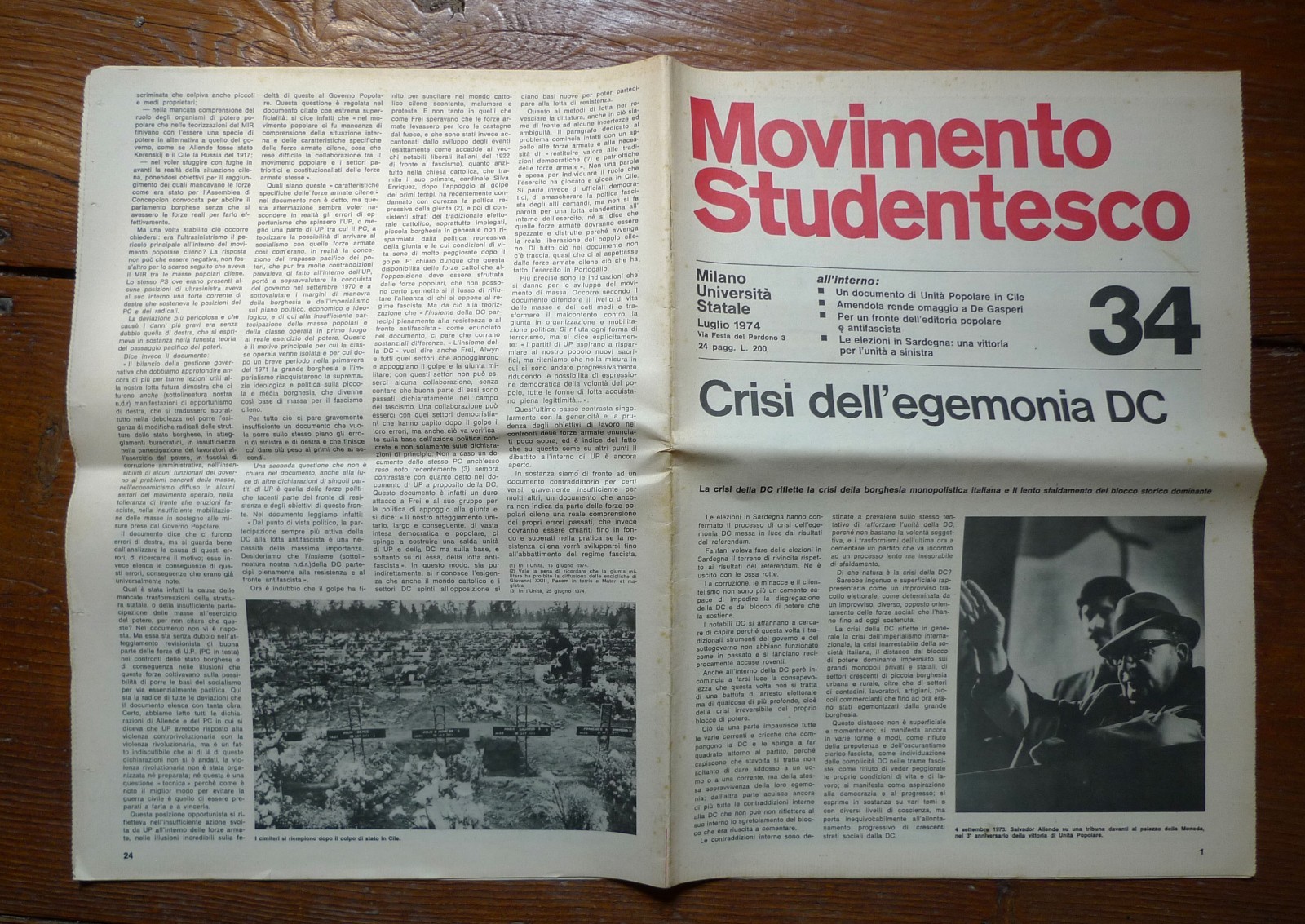 MOVIMENTO STUDENTESCO MILANO UNIVERSITÀ STATALE n.34 Luglio 1974[comunismo