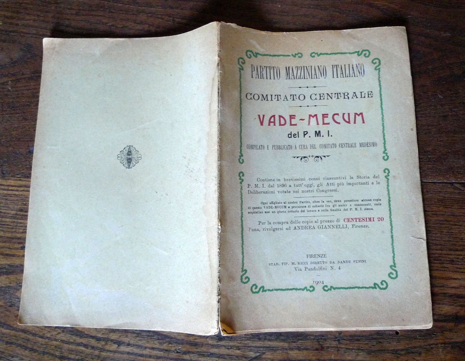 PARTITO MAZZINIANO ITALIANO.COMITATO CENTRALE.VADE-MECUM DEL P.M.I.1904[politica