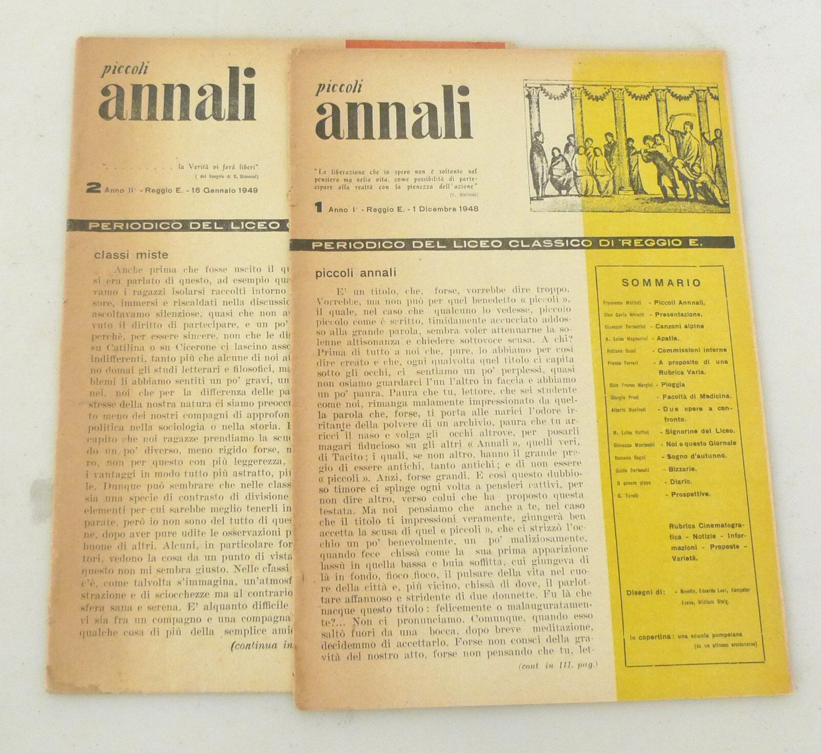 PICCOLI ANNALI.PERIODICO DEL LICEO CLASSICO DI REGGIO EMILIA,1948[storia locale