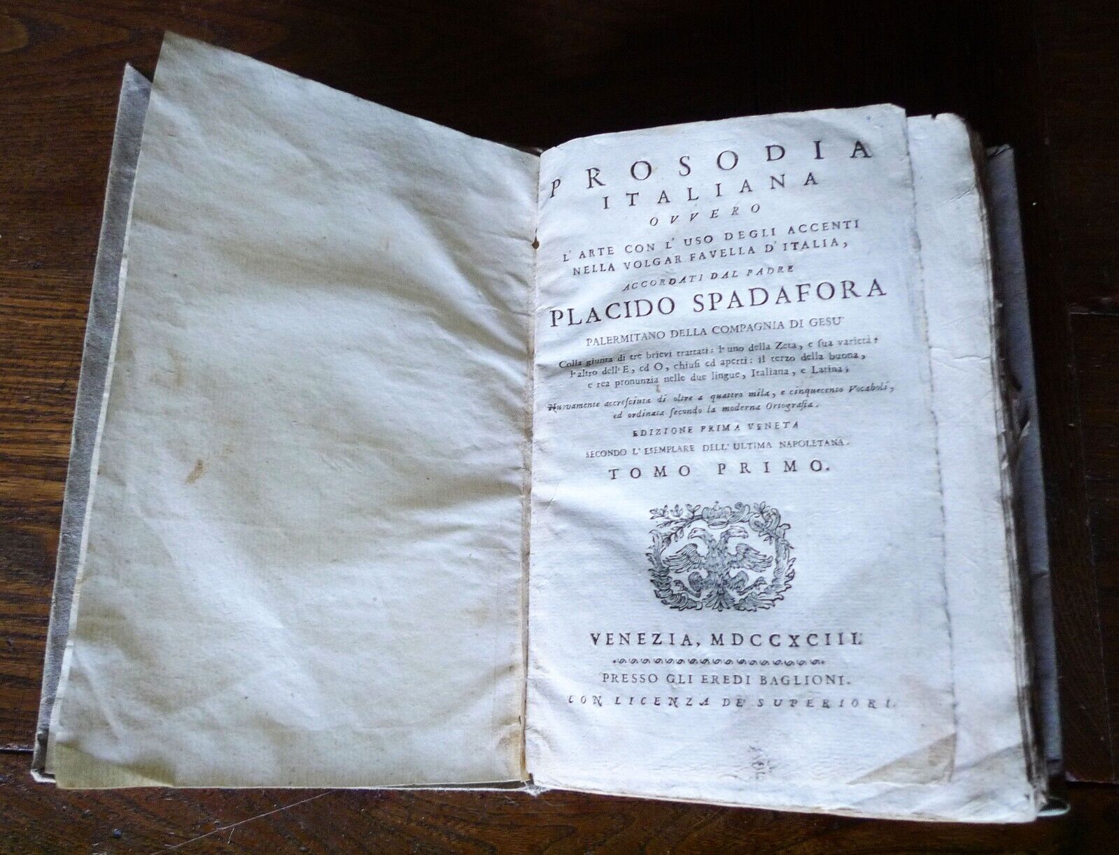 PLACIDO SPADAFORA,PROSODIA ITALIANA,1793 Baglioni,Venezia[LINGUA,LINGUISTICA