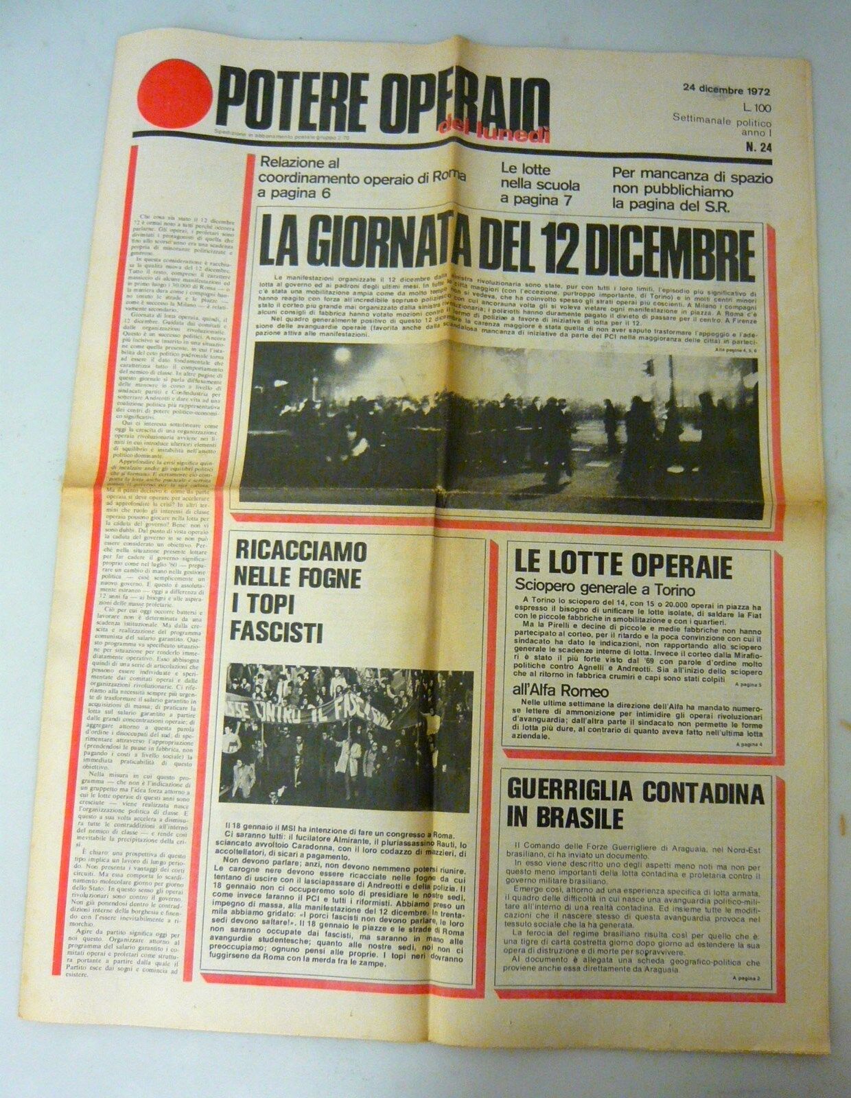 POTERE OPERAIO DEL LUNEDÌ,n.24,24 dic.1972.Settimanale politico[storia,movimento
