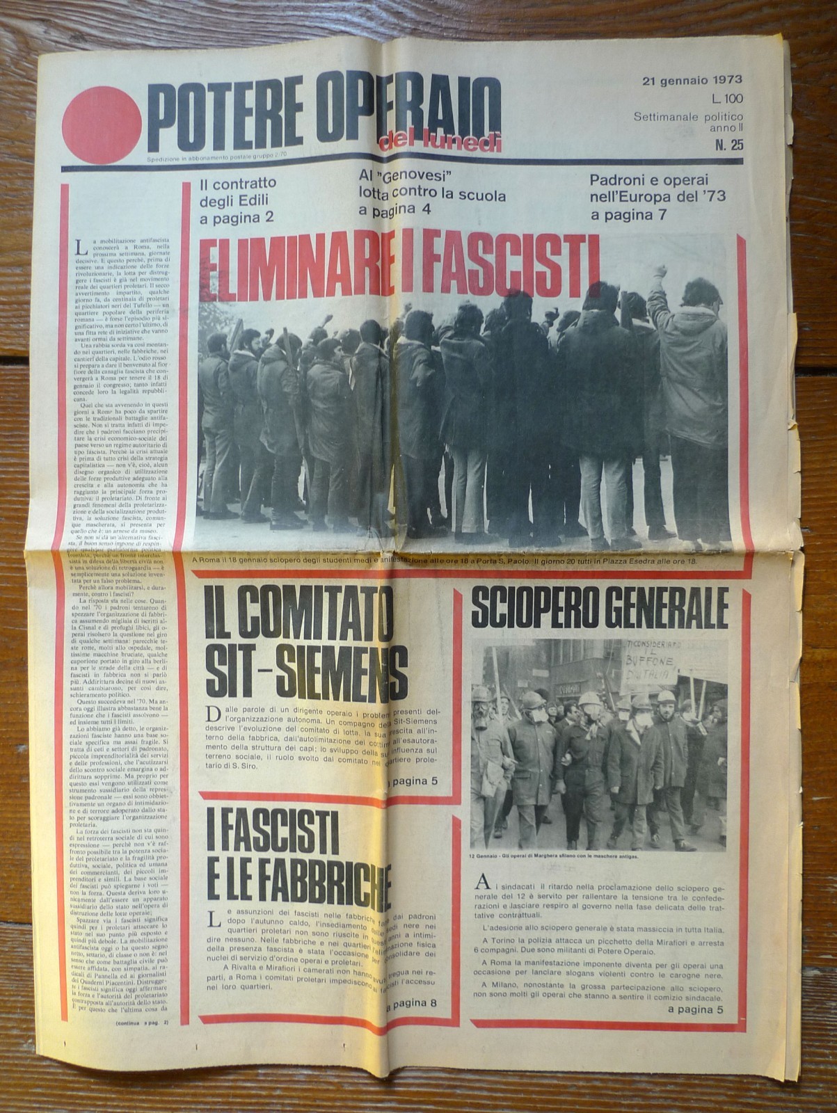 POTERE OPERAIO DEL LUNEDÌ,n.25,21 gen.1972.Settimanale politico[storia,movimento