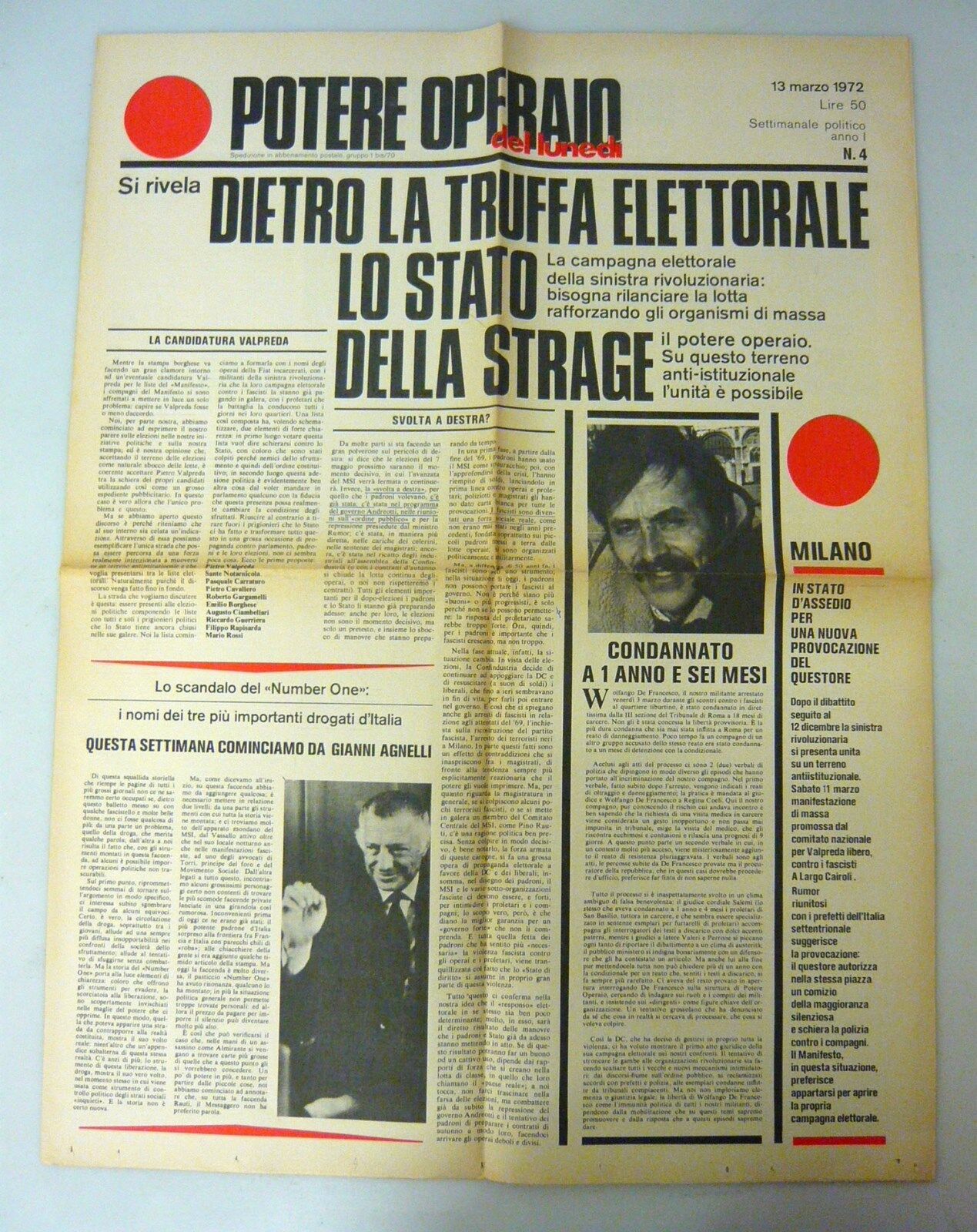 POTERE OPERAIO DEL LUNEDÌ,n.4,13 mar.1972.Settimanale politico[storia,movimento