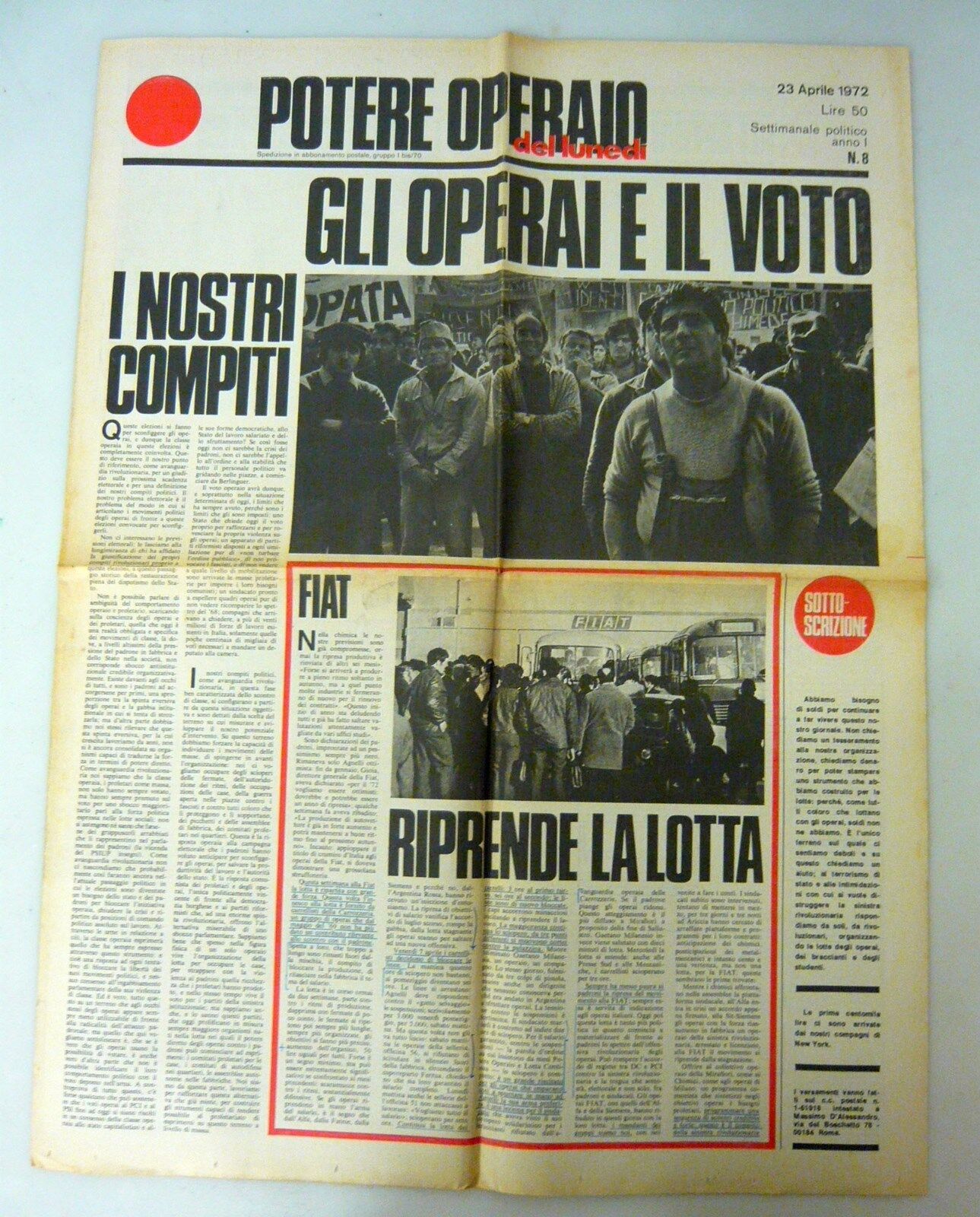 POTERE OPERAIO DEL LUNEDÌ,n.8,23 apr.1972.Settimanale politico[storia,movimento