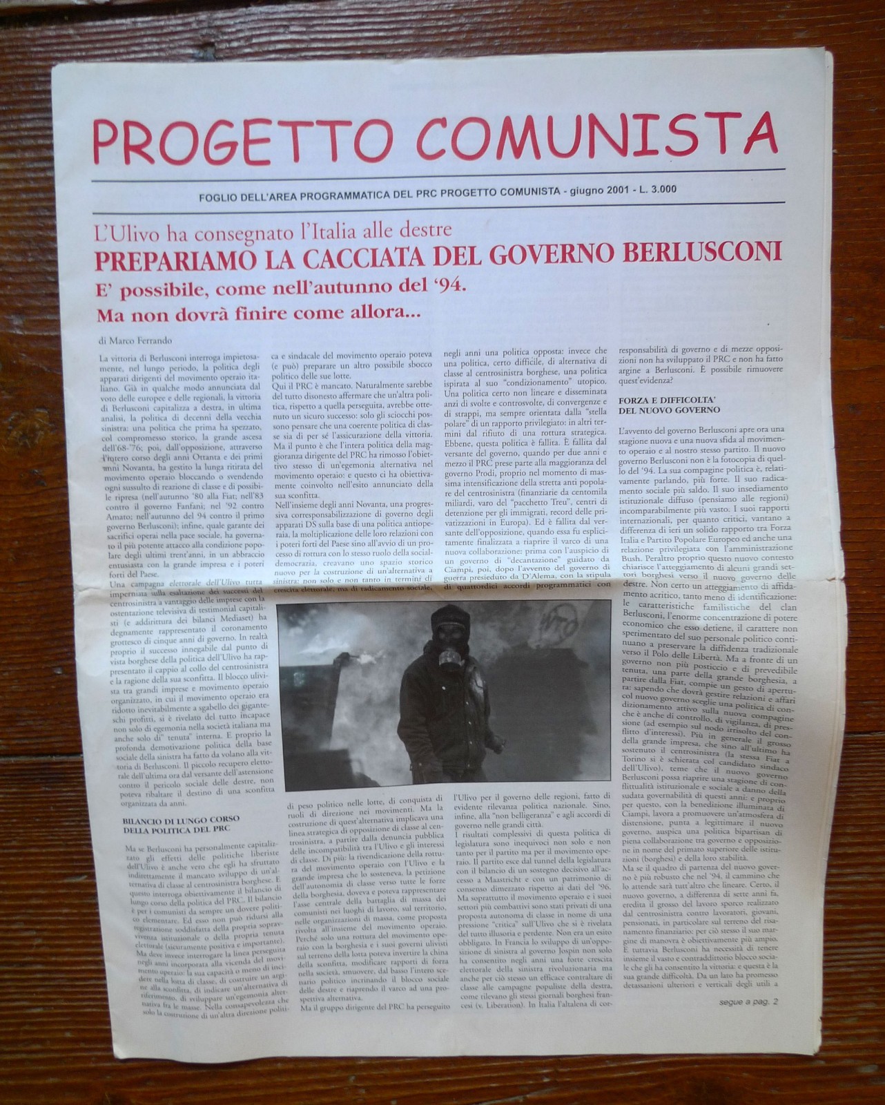 PROGETTO COMUNISTA.Giu.2001.FOGLIO DELL'AREA PROGRAMMATICA DEL PRC[Rifondazione