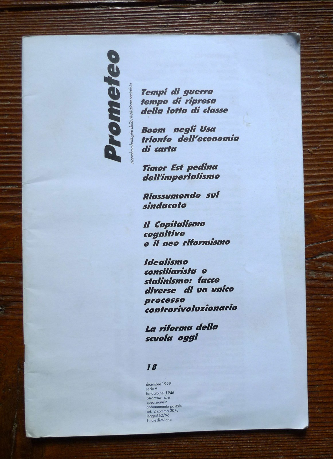 PROMETEO N.18 1999.RICERCHE E BATTAGLIE DELLA RIVOLUZIONE SOCIALISTA[PCInt