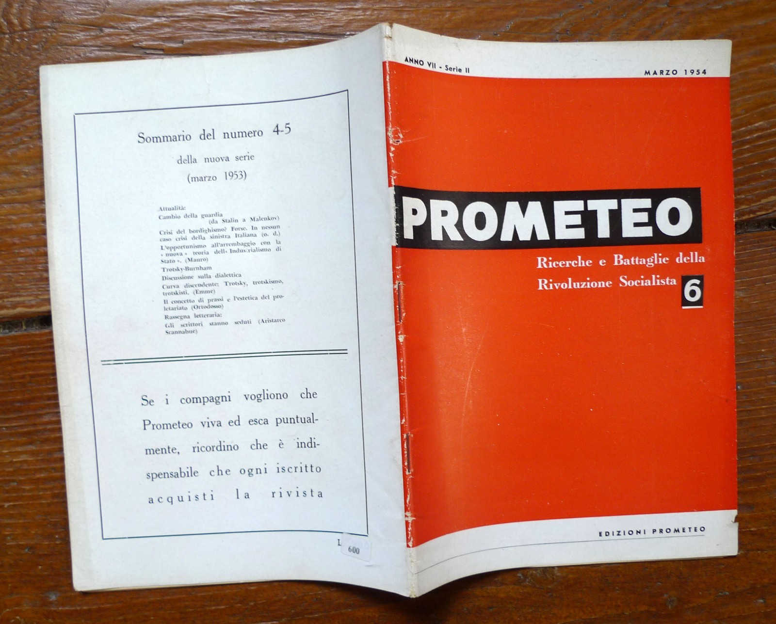 PROMETEO N.6 1954.RICERCHE E BATTAGLIE DELLA RIVOLUZIONE SOCIALISTA[PCInt