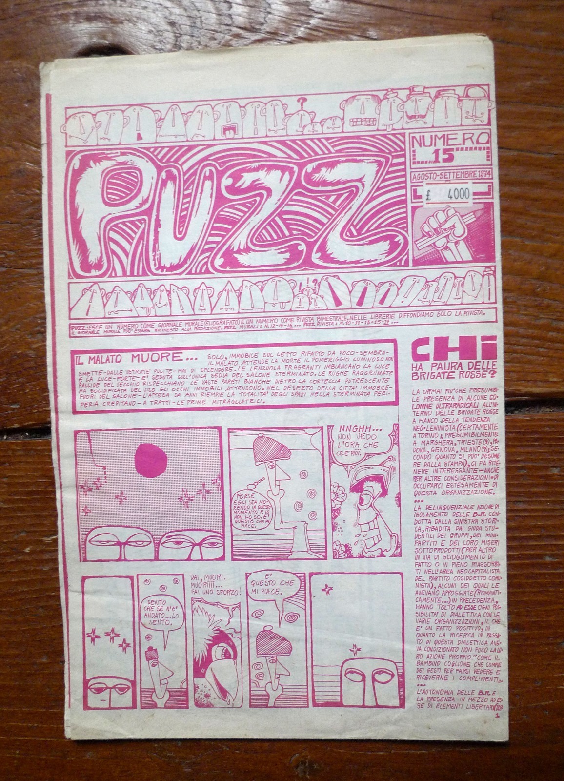PUZZ n.15 ago-set 1974.Murale(eliografato)[rivista,fumetti underground,Max Capa