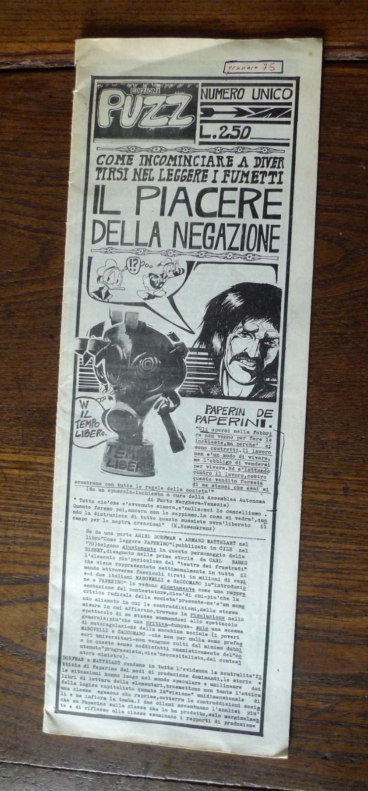 PUZZ NUMERO UNICO gen.1975.IL PIACERE DELLA NEGAZIONE[rivista,fumetti,Max Capa