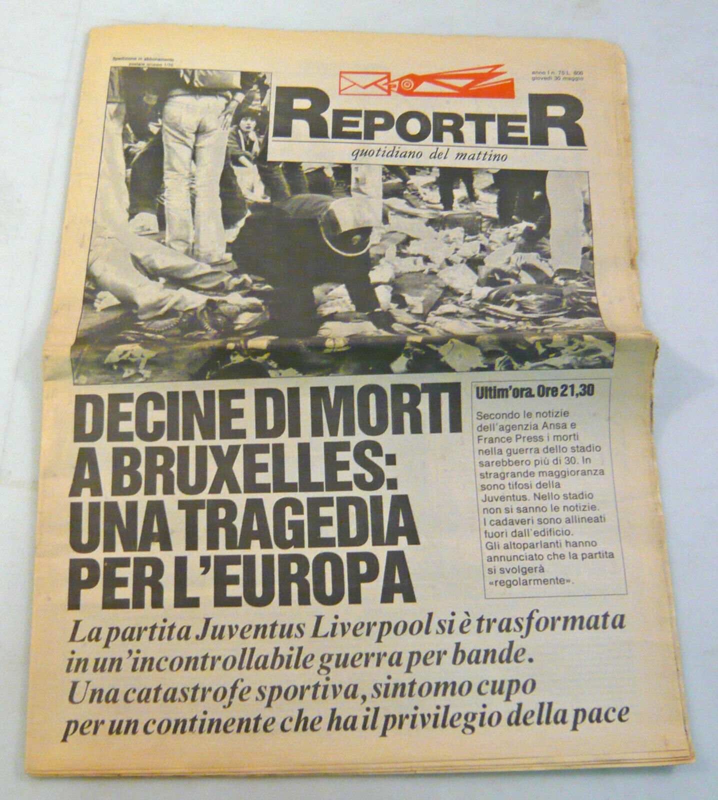 REPORTER.Quotidiano del mattino,30 maggio 1985[strage Heysel,Bruxelles,Juventus