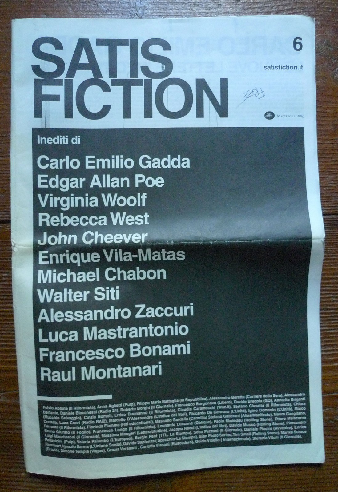 SATISFICTION n.6 2012[Inediti di Gadda,Poe,Woolf,West,Cheever,Vila-Matas,Chabon
