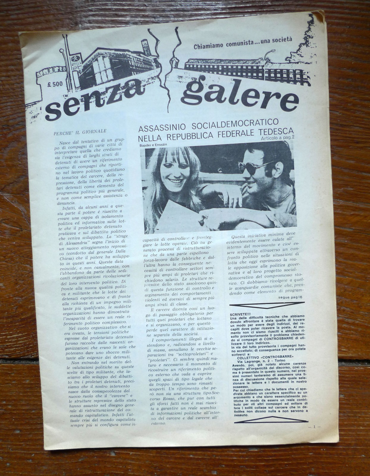 SENZA GALERE.Giornale del proletariato comunista detenuto,1977[AUTONOMIA,carcere