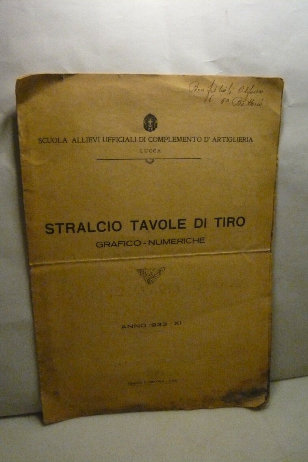 STRALCIO TAVOLE DI TIRO.Grafico - numeriche,1933[artiglieria, esercito
