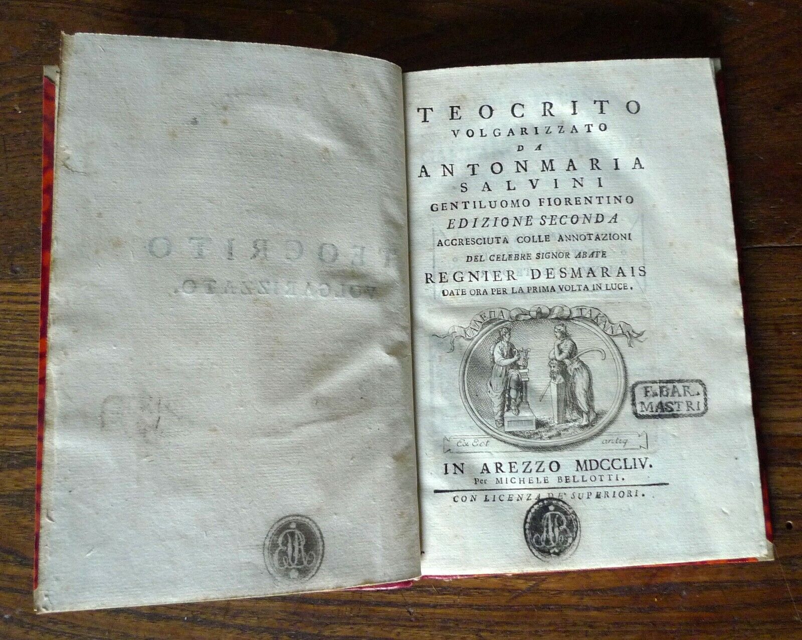 TEOCRITO VOLGARIZZATO DA ANTON MARIA SALVINI,1754 BELLOTTI[IDILLI,poesia