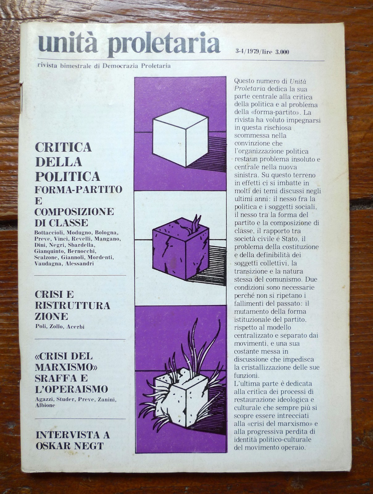UNITÀ PROLETARIA 3-4 1979.Rivista bimestrale di Democrazia Proletaria[Oskar Negt