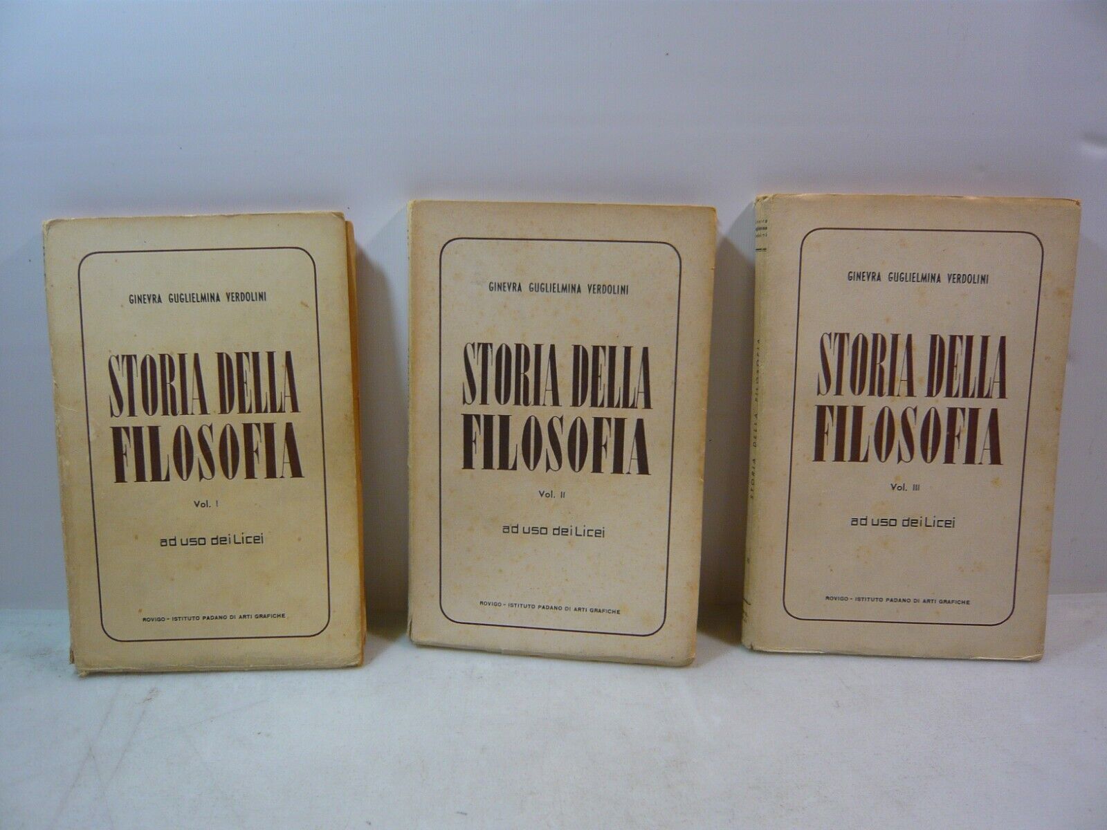 Verdolini,STORIA DELLA FILOSOFIA ad uso dei Licei,Rovigo 1953, prima edizione