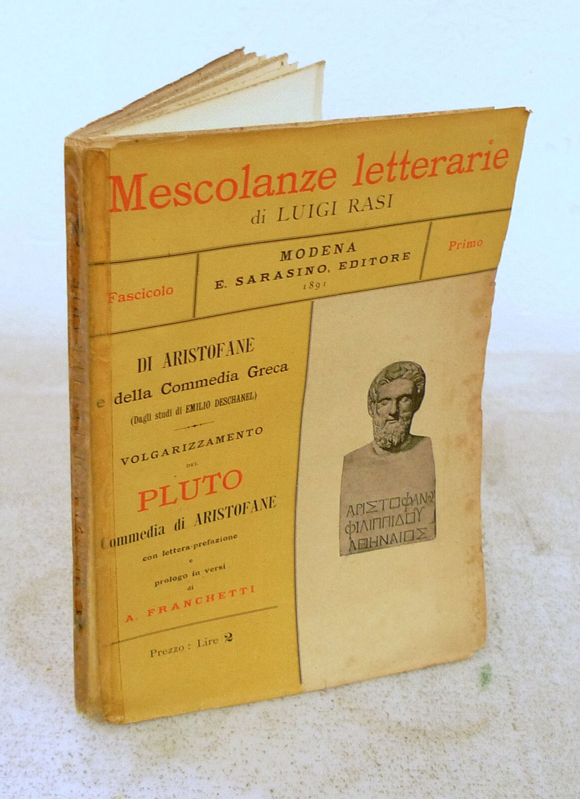 VOLGARIZZAMENTO DEL PLUTO DI ARISTOFANE,1891 Sarasino[Rasi,Mescolanze letterarie