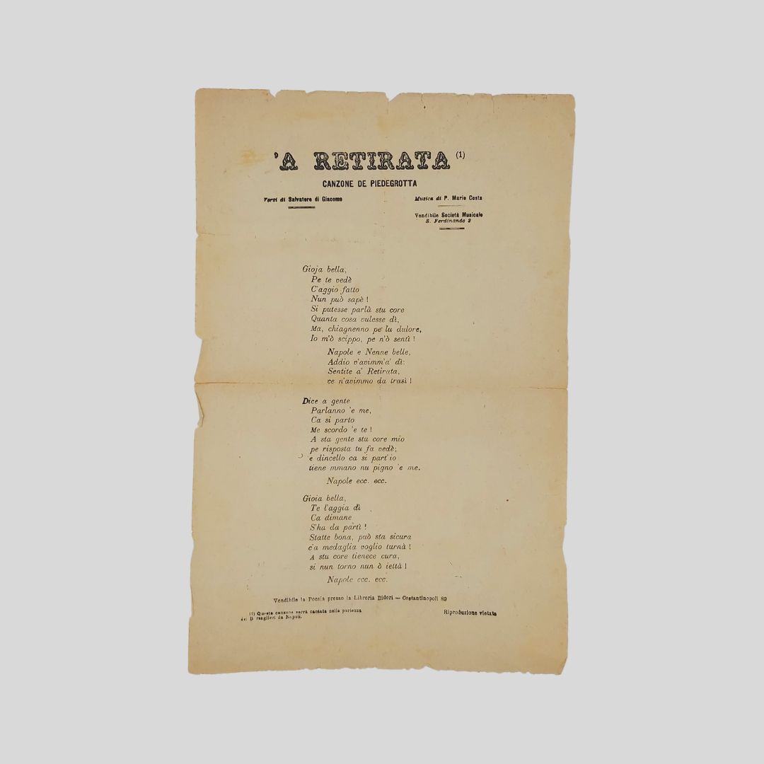 ‘A retirata. Canzone de Piedigrotta. Musica di P. Mario Costa.