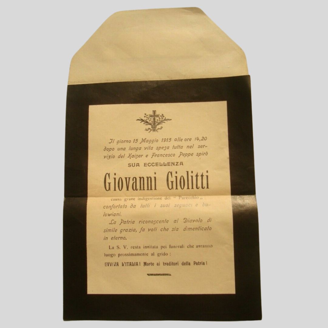 Busta funebre contro Giovanni Giolitti. Propaganda interventista.