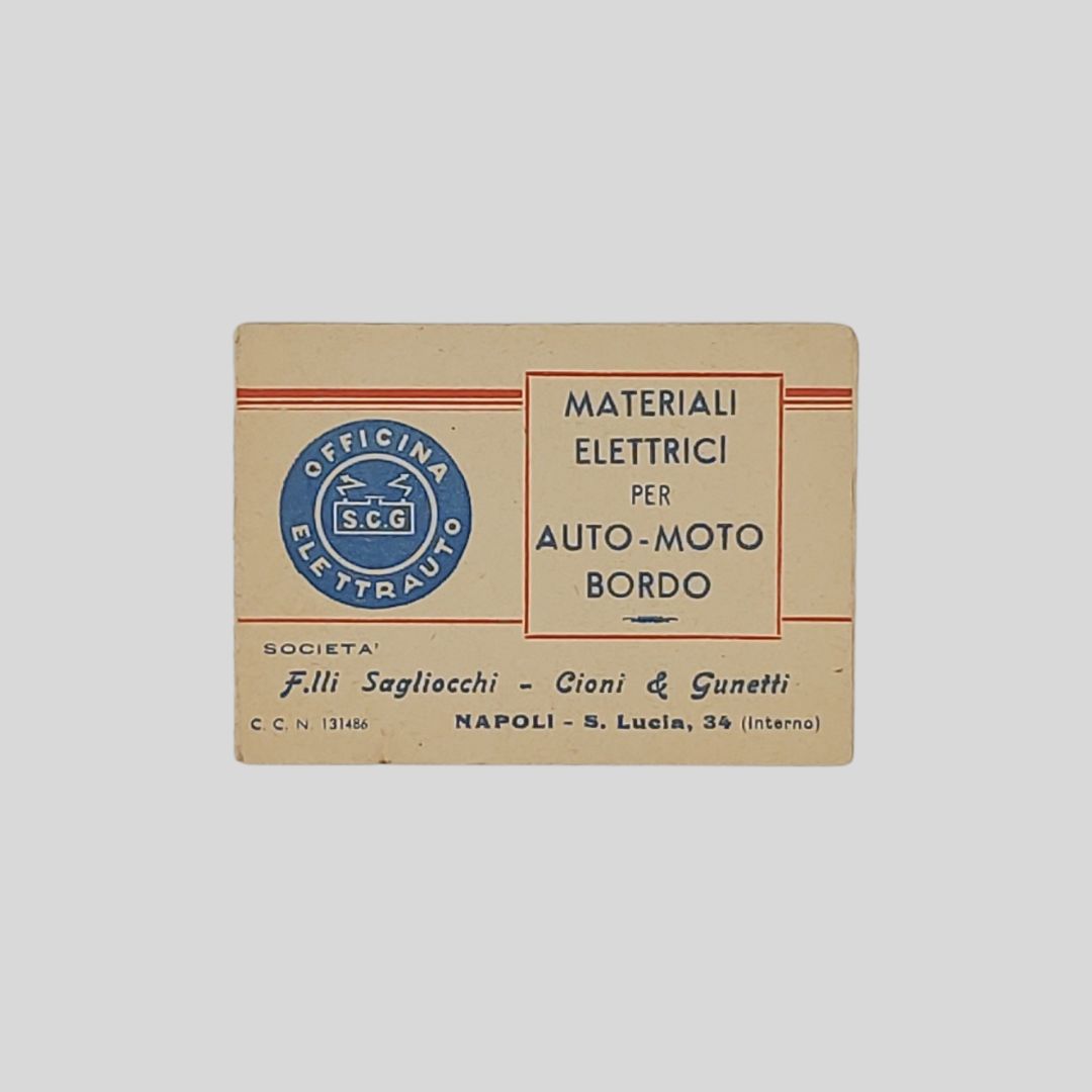 Calendarietto pubblicitario. Officina Elettrauto Società F.lli Sagliocchi – Cioni & …
