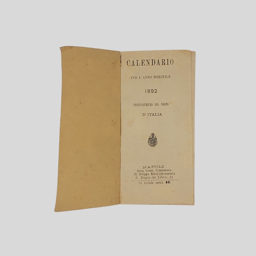 Calendario per l’anno bisestile 1892. Trentaduesimo del Regno d’Italia.