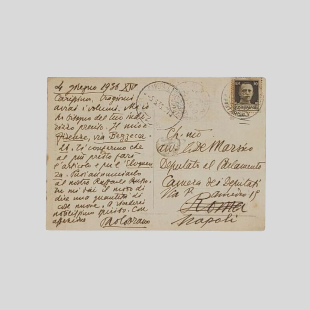 Cartolina autografa firmata. Indirizzata al noto giurista napoletano Alfredo De …