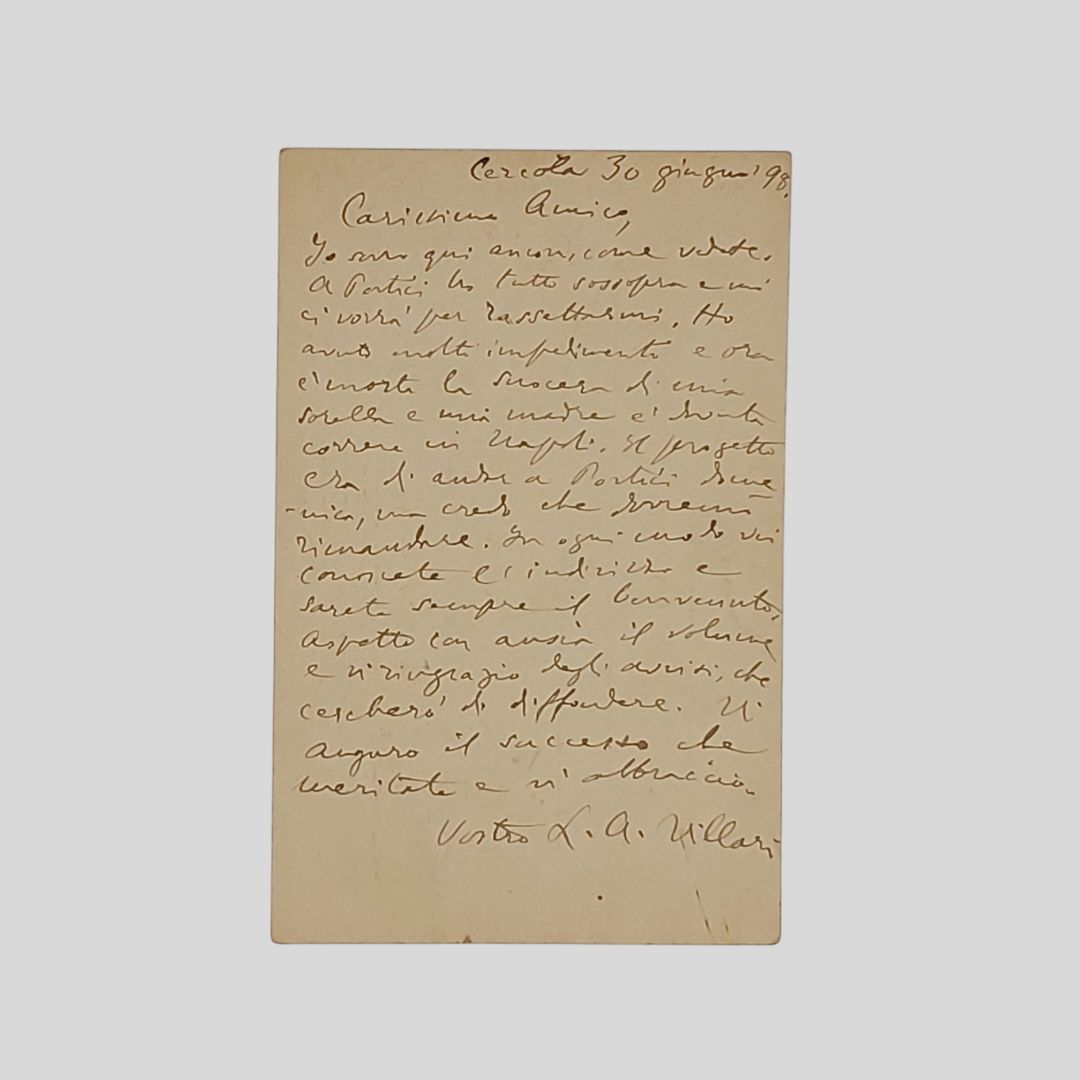 Cartolina autografa firmata inviata al letterato Angelo Borzelli, datata '30 …