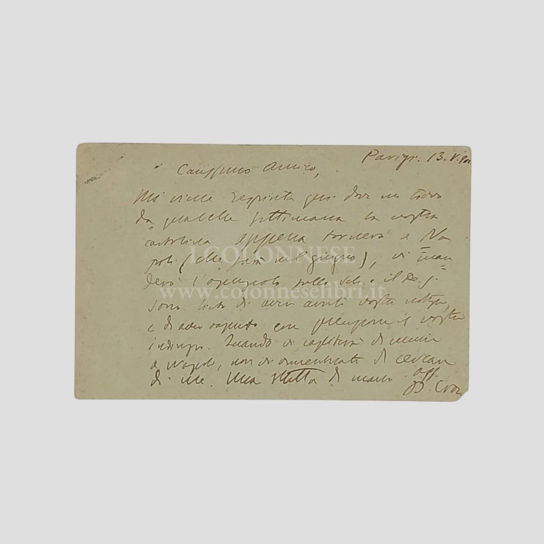 Cartolina postale autografa firmata, indirizzata a Gaetano Amalfi “Giudice del …