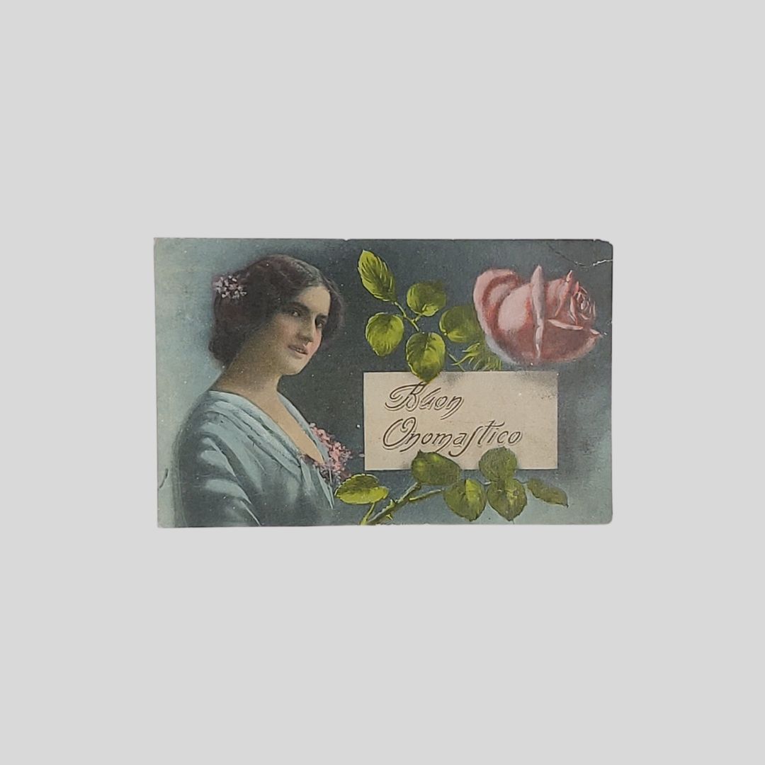 Donna con rosa. Buon Onomastico.