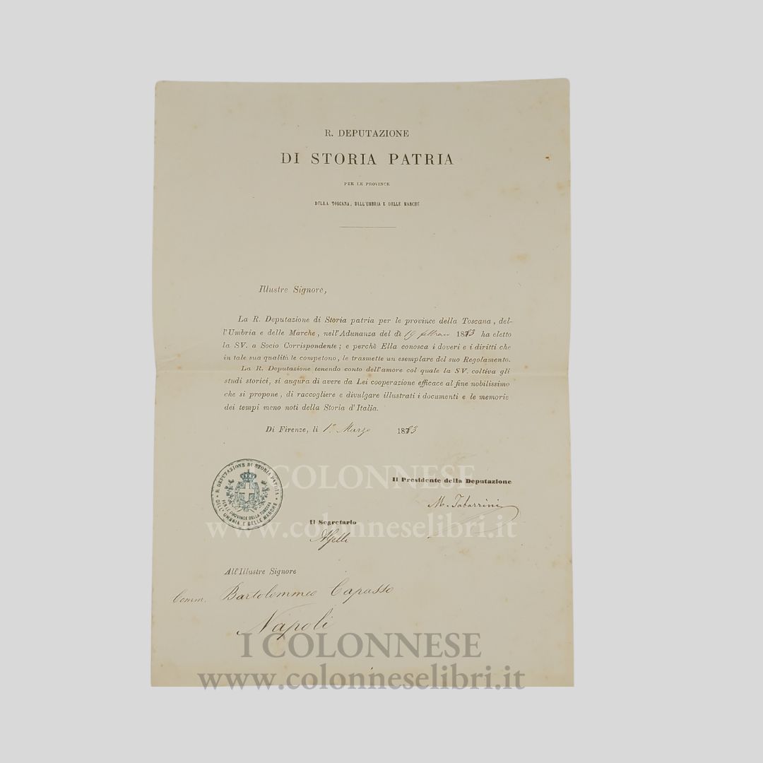 Elezione a Socio corrispondente per la R. Deputazione di Storia …