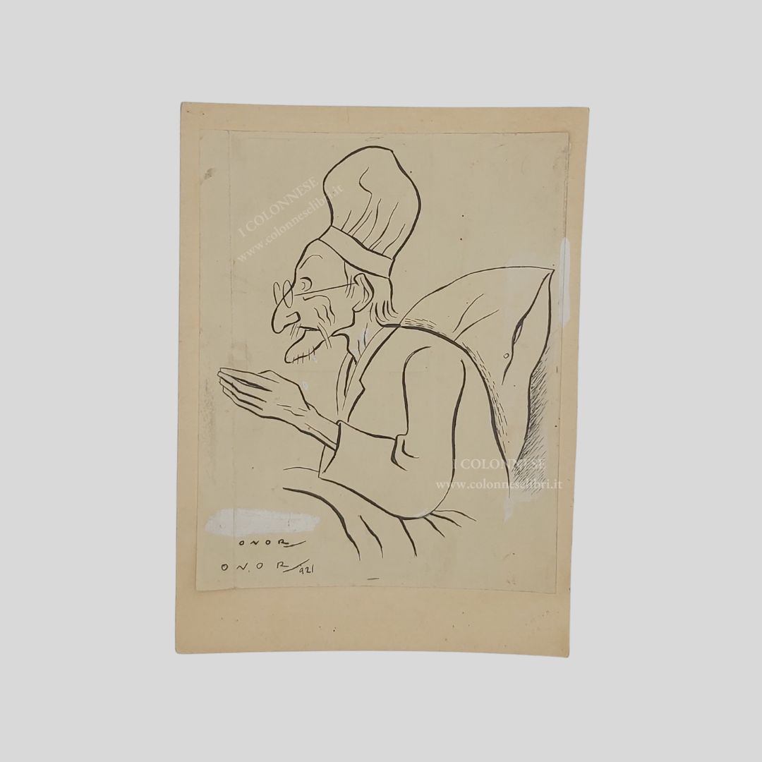 Federico Stella. Caricatura. Disegno a china con doppia firma autografa …