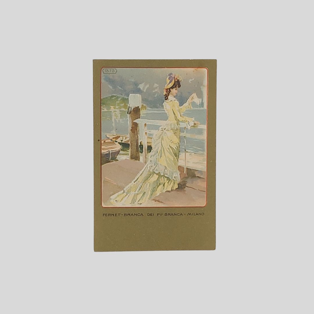 Fernet-Branca. Donna sul pontile. Moda 1875.