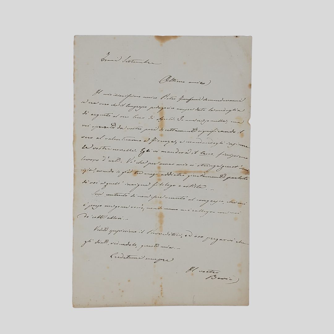 Lettera autografa firmata a destinatario sconosciuto, datata “Trani Settembre” [1870].