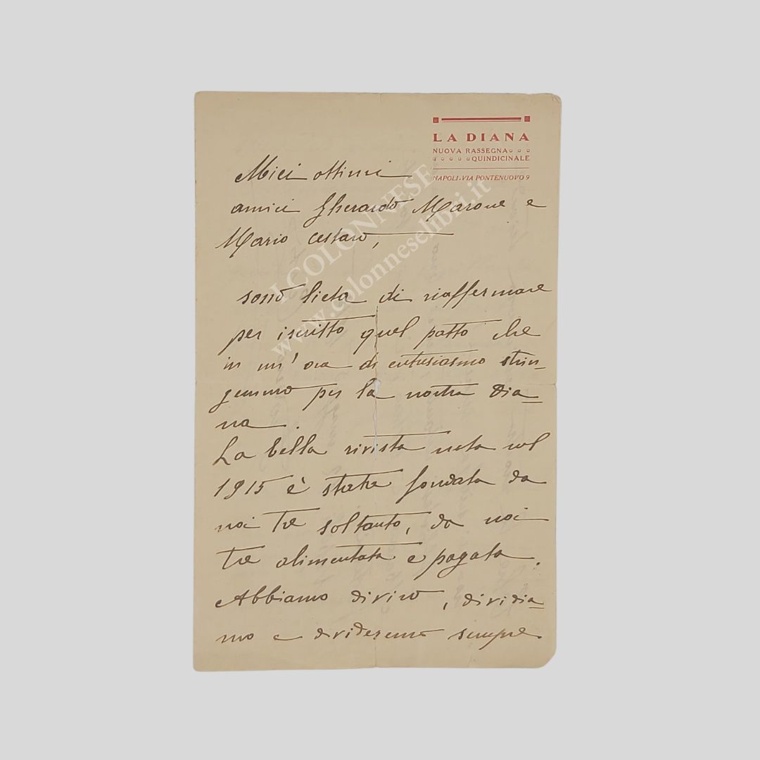 Lettera autografa firmata datata “Napoli, 12 maggio 1915”, indirizzata a …