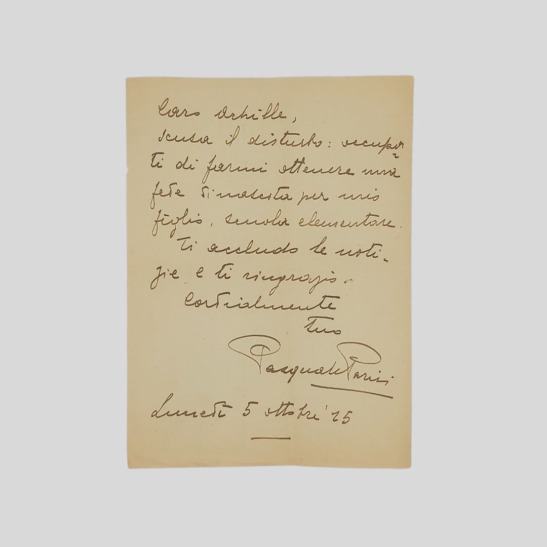 Lettera autografa firmata, indirizzata a Achille [Macchia], datata”5 ottobre 1925".
