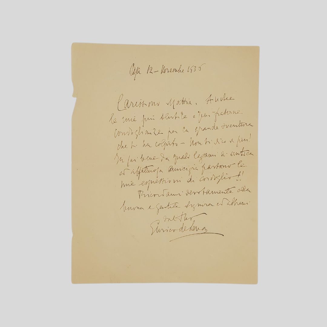Lettera autografa firmata. Indirizzata a destinatario sconosciuto [Mattia Limoncelli? n.d.c.], …