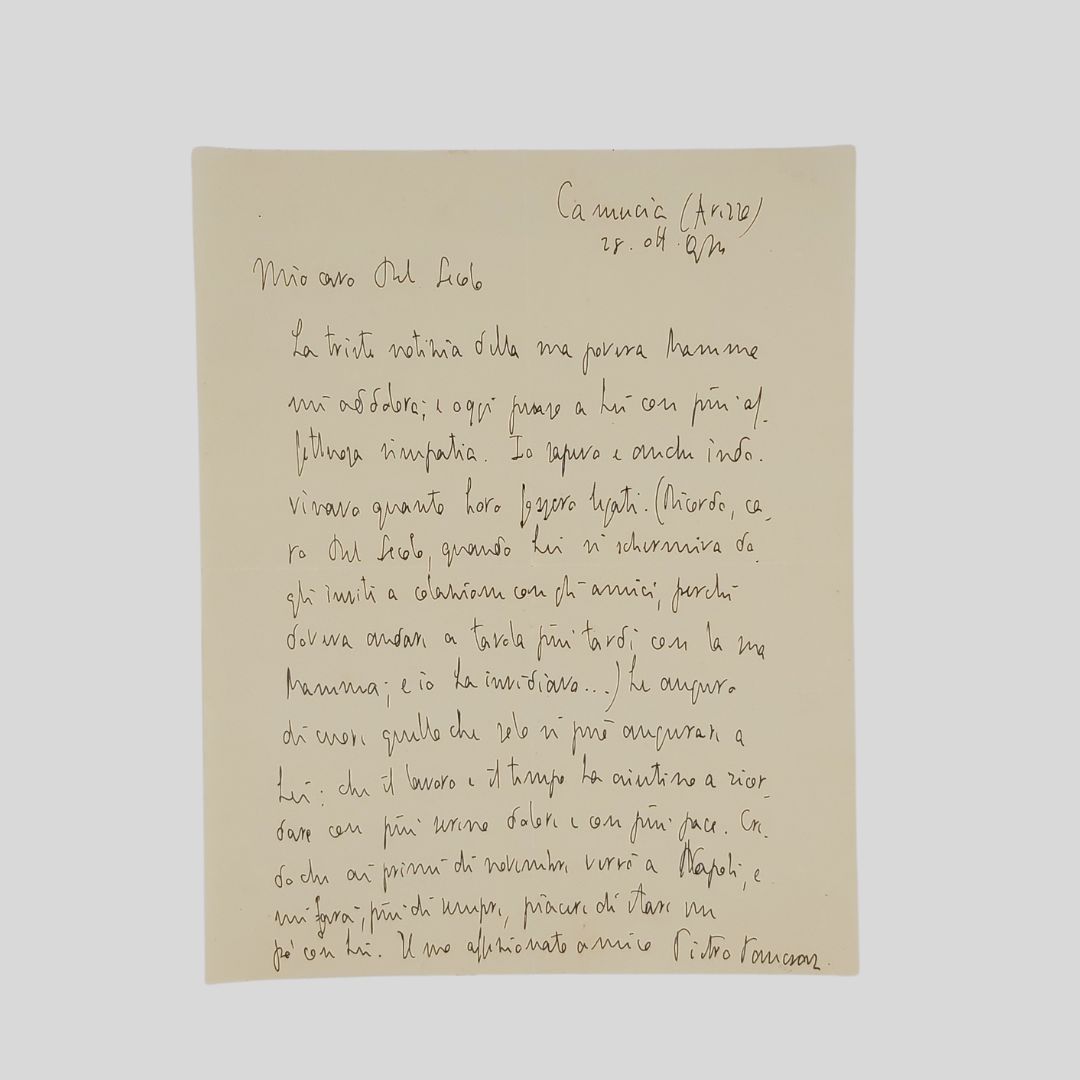 Lettera autografa firmata. Indirizzata a Floriano Del Secolo