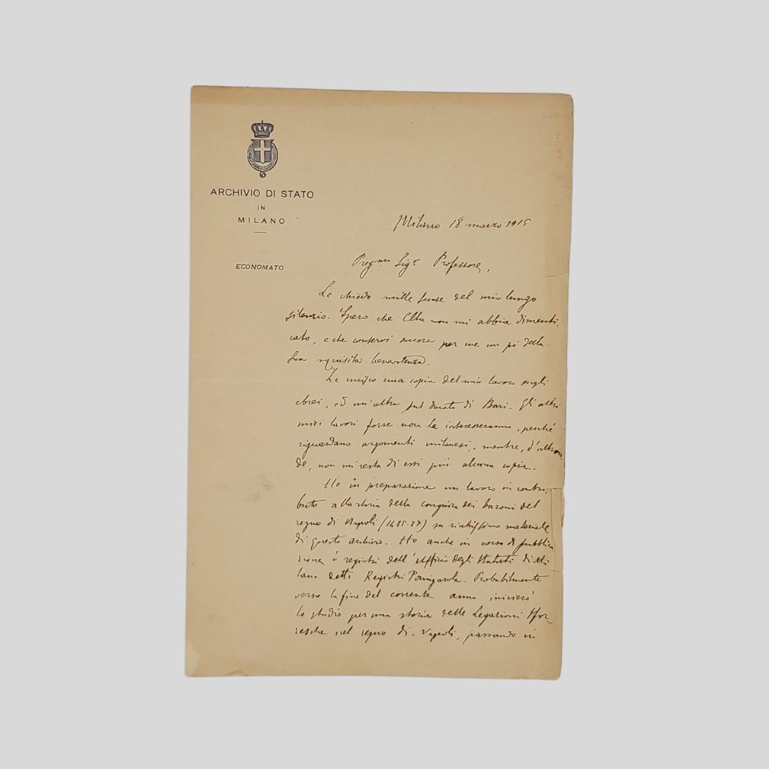 Lettera autografa firmata, indirizzata a Floriano Del Secolo, datata “Milano …