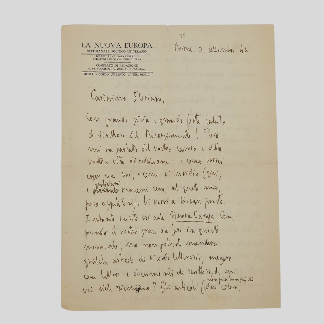 Lettera autografa firmata. Indirizzata a Floriano Del Secoloe datata "Roma, …