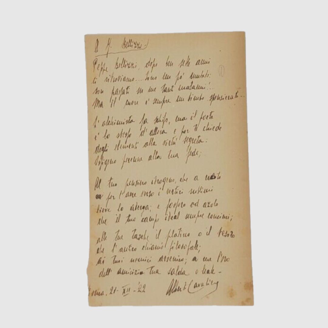 Lettera autografa firmata. Indirizzata a Giuseppe Bellizzi.