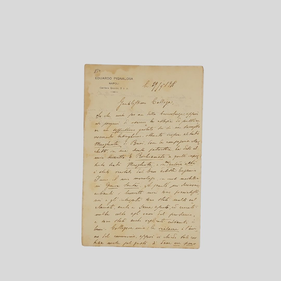 Lettera autografa firmata indirizzata a un “Gentilissimo collega” [presumibilmente trattasi …