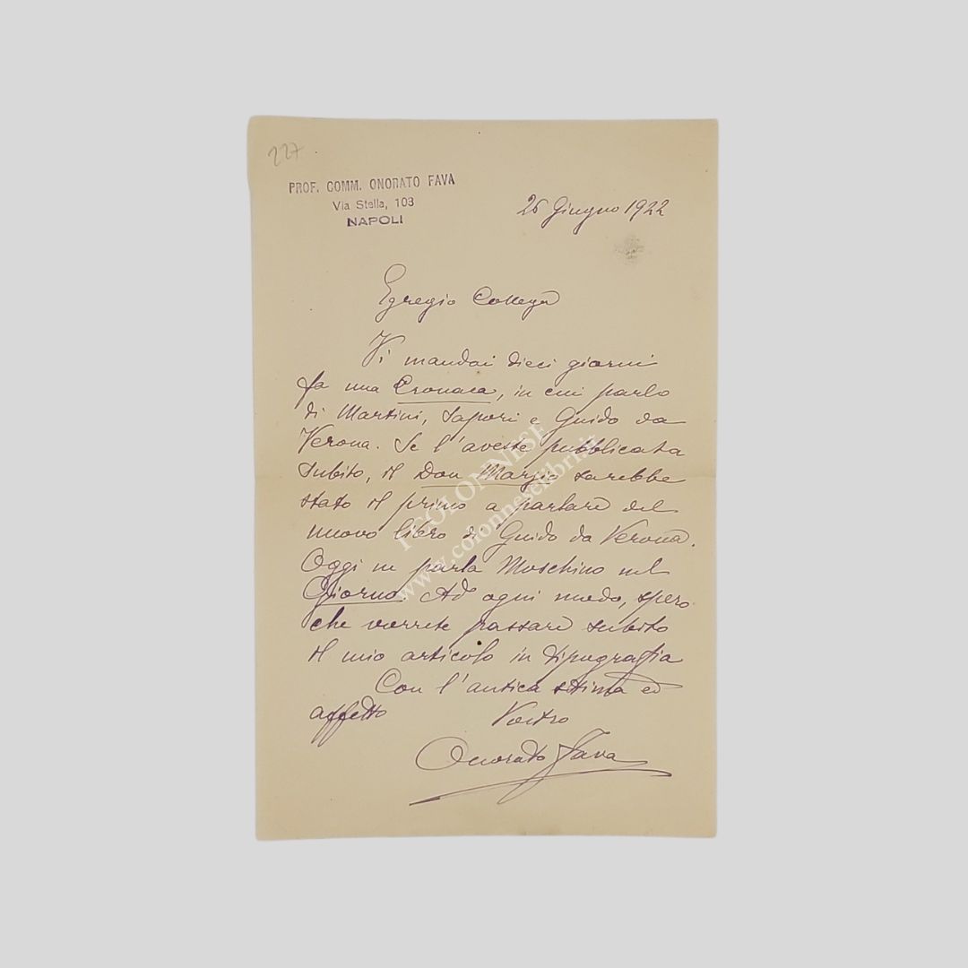 Lettera autografa firmata, indirizzata ad un “Collega” e datata “26 …