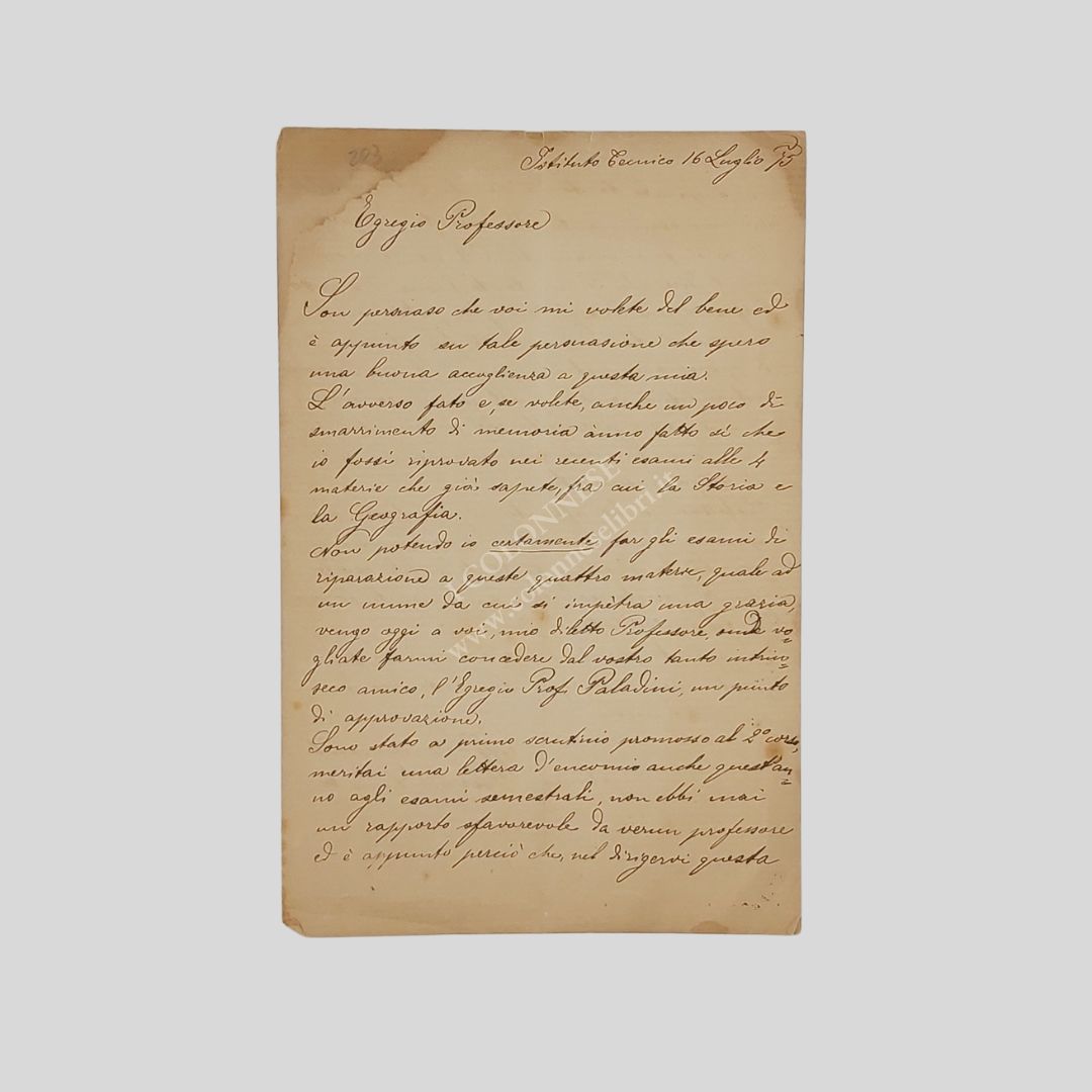 Lettera autografa firmata, indirizzata ad un «Egregio Professore» e datata …