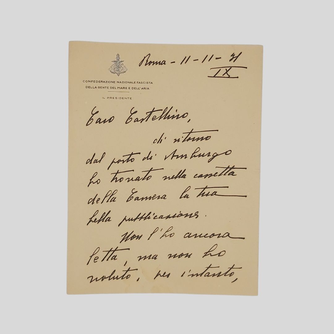 Lettera autografa firmata indirizzata al deputato Nicolò Castellino, datata ‘Roma …